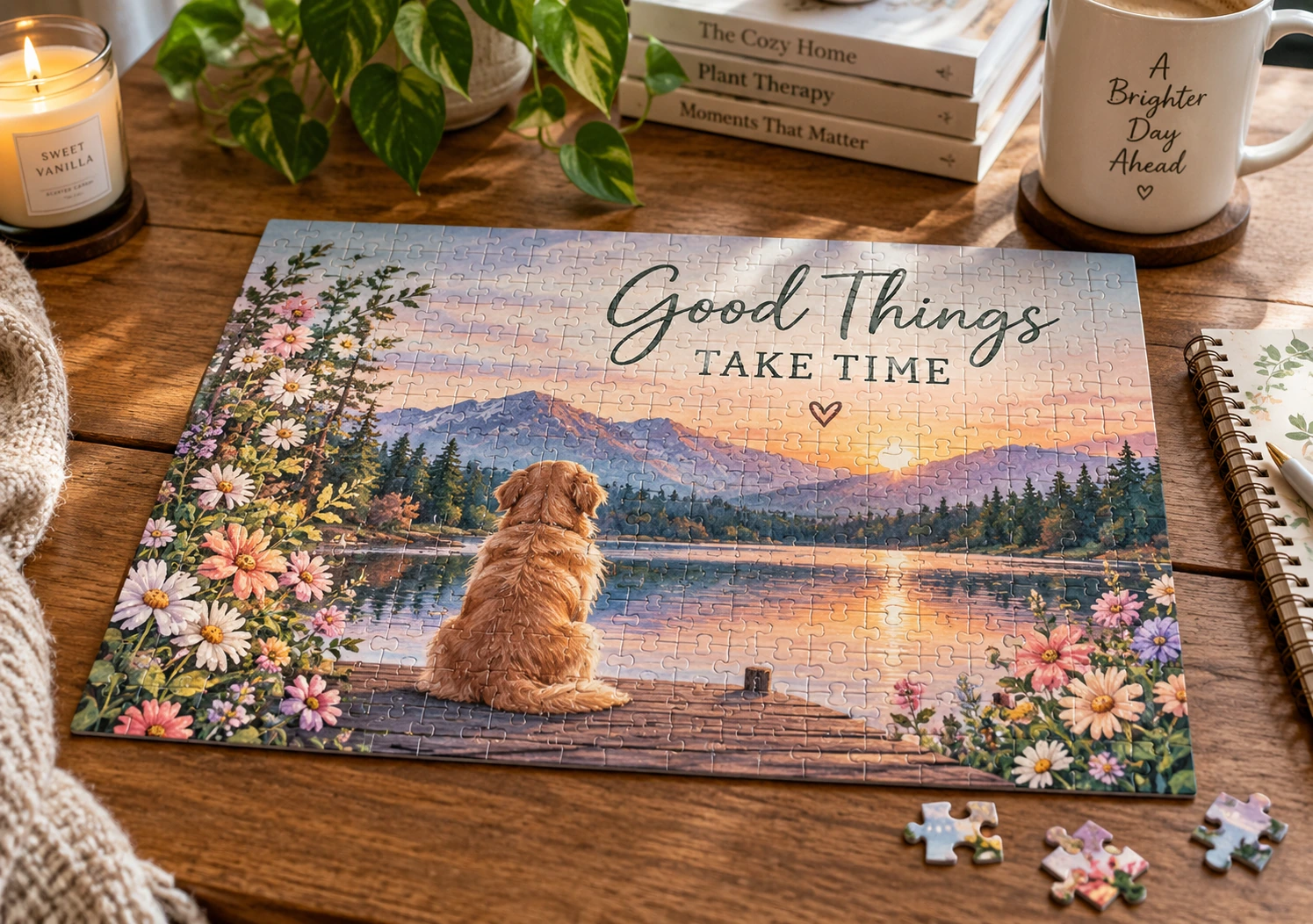 Rompecabezas personalizado horizontal con paisaje y frase motivacional