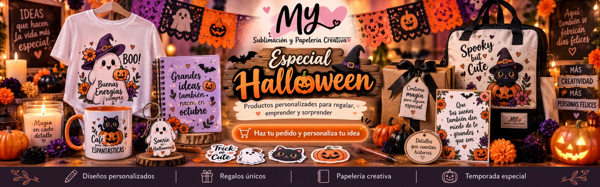 Promoción especial de Halloween con productos personalizados temáticos